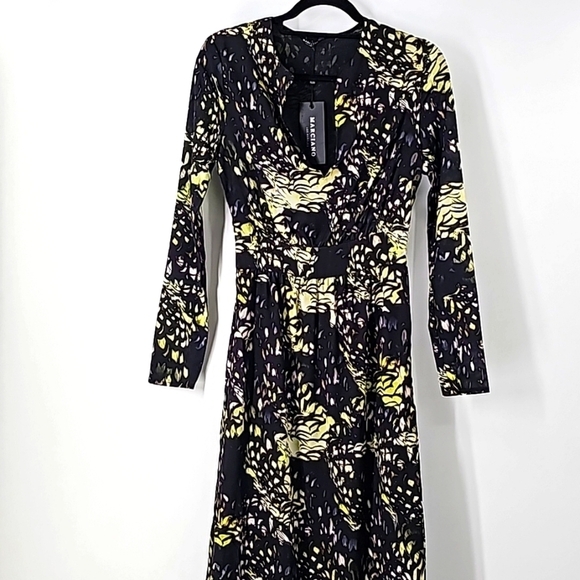 Marciano Black w Green Dark Forest Floral Deep Whimsigoth Vneck Maxi Dress - Picture 16 of 16